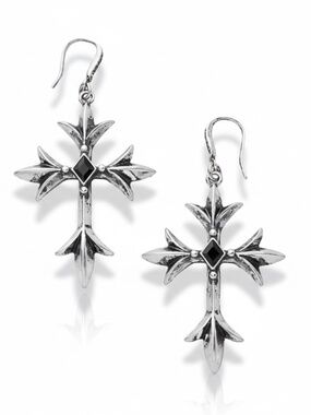 Womens Antique Silver Cross Dangle Earrings